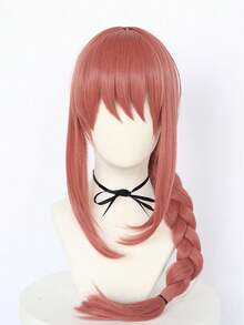 Dusty Rose Pink Long Straight Synthetic Costume Wig For Women, Pre Styled Side Braid With Full Straight Bangs, Sweet Anime Cosplay Wig, Great For Halloween, Convention, Themed Party, Photo Shooting Role Play Hair Accessory - Multicolor - View 2