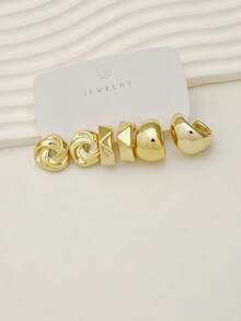 6/18pcs Stackable Earrings Set, Multi-Style Geometric Twisted Floral Water Drop Textured Hoop Earrings, Fashion Jewelry Gift For Women And Daily Wear - Gold - View 6
