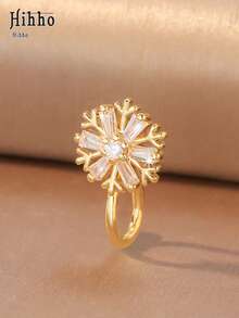Hihho 1pc Snowflake Design Dual-Use Clip, Can Be Used As Ear Cuff Or Nose Clip, Gold And Silver Colors Available, Snowflake Outline With Square Zirconia, Exquisite Dreamy Style Suitable For Party, Holiday, Daily Personalized Outfit, Christmas Gift - Snowflake - View 5