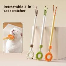 1pc Cat 3-In-1 Retractable Grooming Tool, Facial Massage & Itch Relief Wand And Interactive Teaser Toy, Suitable For Indoor Cats, Gentle Pet Hair Removal Brush, Battery Not Included - Multicolor - View 4