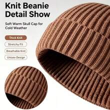 4pcs Unisex Beanie Hat Set, Hip Hop Streetwear Fisherman Skull Cap, Casual Slouchy Style Skull Cap, Grapefruit Color, Autumn/Winter - Multicolor - View 7