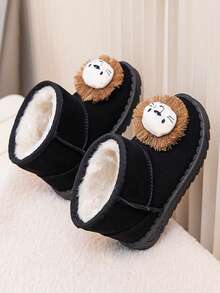 Girls Cartoon Lion Decor Snow Boots Winter Thermal Lined Soft Non-Slip Cute Ankle Boots For Toddlers - Black - View 1