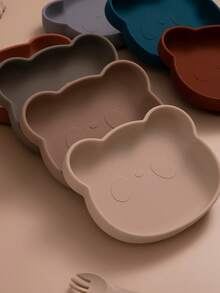 1pc Silicone Baby Suction Plate Cute Panda Shape Toddler Feeding Plate Non‑Slip Baby Led Weaning Dish Kids Dinner Plate Infant Accessories - Multicolor - View 5