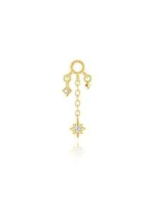 1pc S925 Sterling Silver Basic Lip Chain Double Layer Bead Chain Piercing Ear Hoop Accessory Long Chain Cartilage Chain Piercing Earring With Chain - Gold - View 17