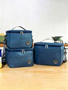 1 Insulated Lunch Bag With Bear Pattern - Soft Cooler Lunch Box For Adults, Men And Women, Waterproof Portable For Office Use, Keeps Food Fresh And Delicious, Christmas Holiday Gift - Navy Blue - View 7