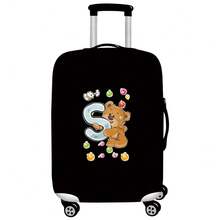 Black Elastic Luggage Cover, Cartoon Teddy Bear Candy Letter Initial Print, Dustproof Luggage Sleeve, Travel Accessory, Luggage Not Included - Black - View 26