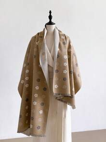 1pc Elegant Floral Pattern Jacquard Faux Cashmere Warm Scarf, Cold-Proof Neck Warmer, Women's Autumn/Winter Fashion Versatile Air Conditioning Shawl Blanket, Suitable For Daily Matching And Decorative Use - Multicolor - View 14