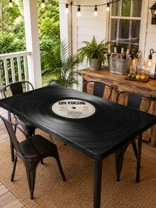 1PC Retro Vinyl Record Round Stretch Tablecloth, Elastic Fitted Table Cover For Round Dining Table, Music Theme Table Cloth, Reusable Slipcover For Living Room, Dining Room, Record Party, Home Decor - Multicolor - View 9