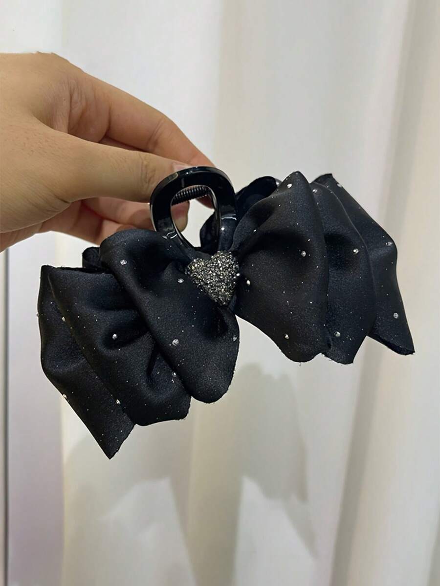 1pc Shiny Starry Heart Rhinestone Bubble Hair Claw Clip, Elegant Daily Large Size Hair Clip For Women - Black - View 1