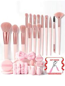 29/15pcs Including Gifts,Makeup Brushes Set With Makeup Sponges, Powder Puffs, Velvet Hair Scrunchies And Bonus Eyelash Curler, Soft Cosmetic Brushes For Foundation Powder Blush Eyeshadow Concealer Contour Highlight, Beauty Kit For Daily Makeup - Multicolor - View 1