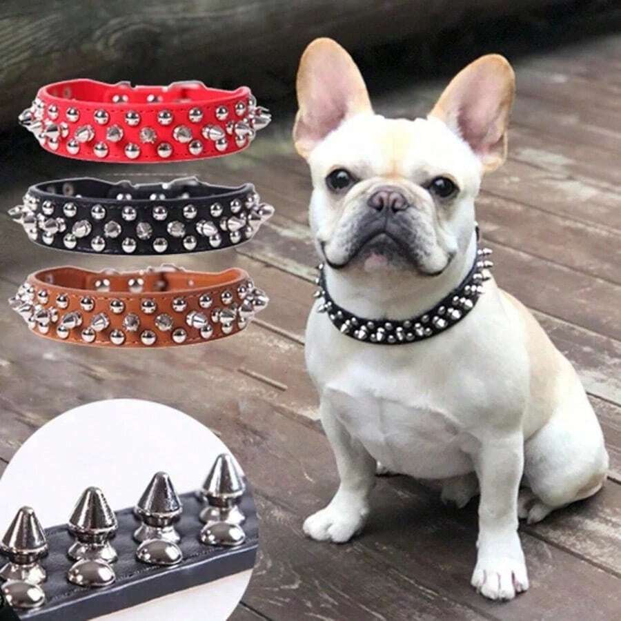IDestry Adjustable Leather Dog Collar, PU Leather Punk Rivet Spike Dog Collar, Suitable For Small, Medium, Large Dogs And Cats, Adjustable Leather Pet Dog Collar Neckband - Multicolor - View 1