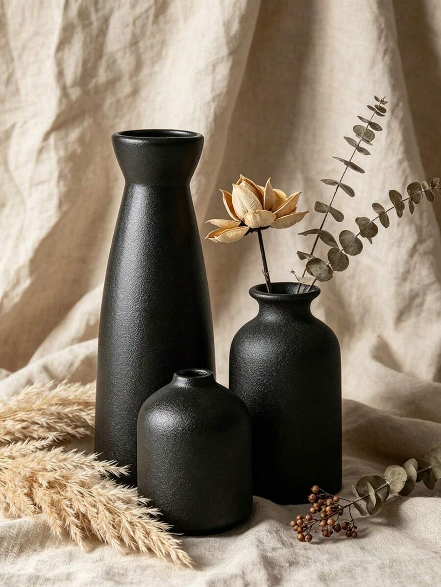 1pc/Set Of 3pcs Minimalist Small Flower Vases, Simple Nordic INS Style Home Decor Floral Vase For Living Room, Bedroom, Tabletop - Black - View 1