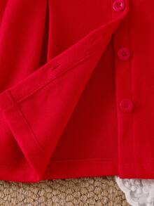Baby Girl Elegant Elegant Bright Red Overcoat, Peter Pan Collar 3D Bow Single-Breasted Front Opening Mid-Length Overcoat - Red - View 8