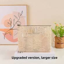 2/1pc Chinese Style Lace Cosmetic Bag Large Capacity Water-Resistant Wash Bag Travel Storage Bag Portable Multi-Functional Handbag - Multicolor - View 12