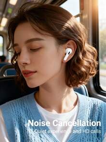 TWS Wireless Bluetooth Earbuds With Noise Canceling And HiFi Stereo, Wireless Charging Case, Waterproof In-Ear Design, Long Battery Life, Suitable For Travel, Sports, Gym And Daily Listening - White - View 3