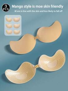 4pcs (2 Black + 2 Nude) Women's Self-Adhesive Silicone Invisible Bra Pads, Strapless Backless Push-Up Cups With Soft Fabric Surface For Weddings - Multicolor - View 13