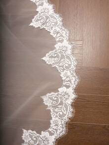 1 Pc Mantilla Wedding Veil Fingertip Chapel Cathedral Length French Soft Lace Bridal Veil With Invisible Metal Comb For Brides - Multicolor - View 9