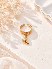 1pc Stainless Steel 18K Gold Plated Multi-Element Fruit Heart Pendant DIY Detachable Open Ring, Personalized Hollow Fashion Finger Ring - Yellow Gold - View 19