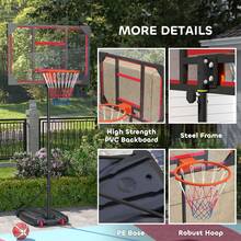 AIYAPLAY Basketball Hoop Outdoor, 210-260cm Height Adjustable Basketball Hoop And Stand With Wheels, Larger Base, For 6+ Years, Red - Red - View 7