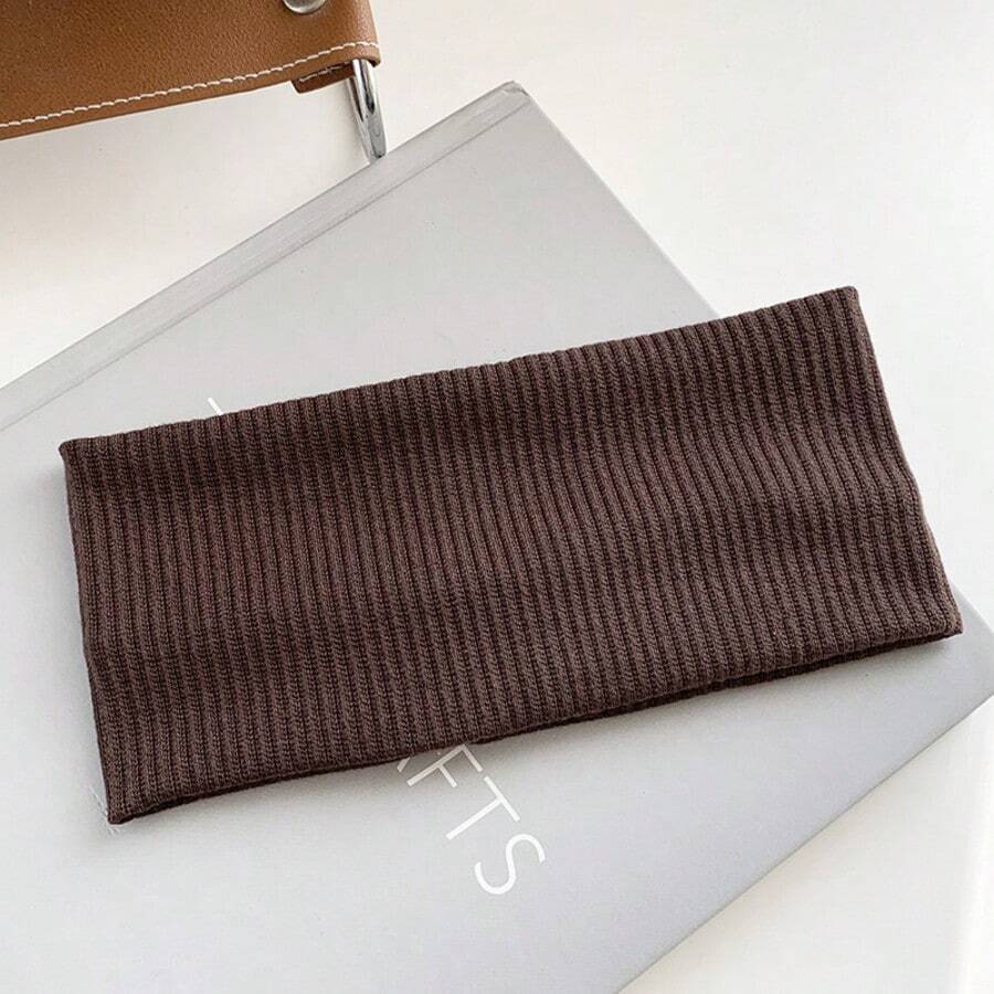 Minimalist Solid Color Knitted Stretch Headband, High Elastic Sports Hairband For Yoga, Fitness, Pilates, Stretching, Home Workout - Coffee - View 1