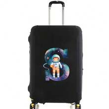 Elastic Luggage Cover, Cute Astronaut Galaxy Initial Print, Black Scratch-Resistant Luggage Protector, Travel Accessory, Luggage Not Included - Black - View 77