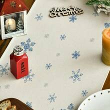 1pc Blue House Winter Christmas Table Runner, Pine Tree Snowflake, Christmas Holiday Season Kitchen Dining Table Decor, Home Party Decoration - Multicolor - View 7
