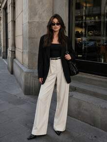 Women's Solid Color Loose Straight Leg Pants For Office, Daily, Campus, Dating, Vacation, Commuting - White - View 3