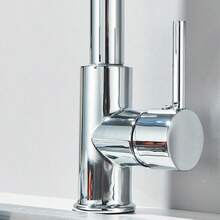 MB Llave de cocina, monomando de aleación de cromo pulido, boca de salida de arco alto, doble salida de agua, cuello flexible con resorte giratorio de 360°, manguera extensible con retracción automática y manguera de agua trenzada con marcas en rojo y azul - Galvanizado - Ver 6