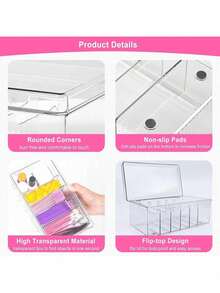1pc Practical Lash Artist Storage Box, Transparent Portable With Lid Lash Extension Box, Dust-Proof Lash Extension Storage Box, Suitable For Salon And Travel Beauty Products And Makeup Accessories - Multicolor - View 4