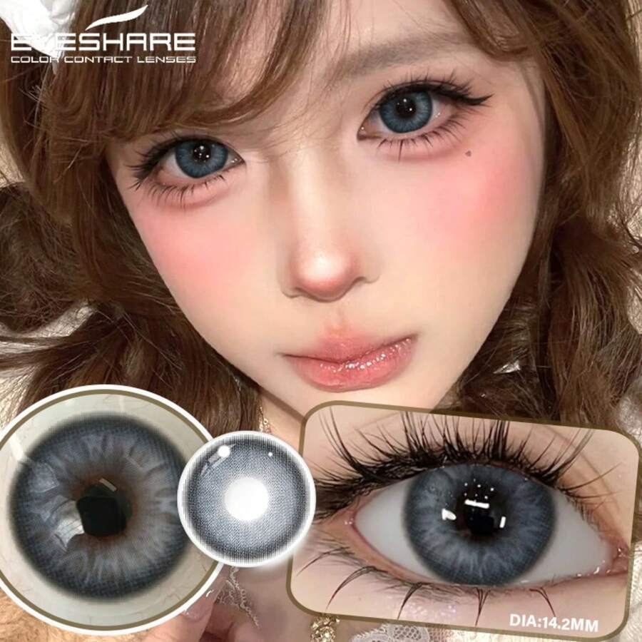 Eyeshare 1 Pair Soft Color Contact Lenses,Gray Contact Lenses, 14.2mm Eye Makeup, Yearly Disposable