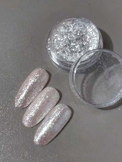 1 Box Autumn/Winter New Christmas Snow Velvet Glitter Nail Parts, Winter Atmosphere Nail Art Decoration, Silver White Fine Glitter Like Falling Snow, With Hazy Snow Velvet Texture, Fine Pearlescent Delicate And Transparent, Nail Glitter