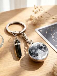 Double-Sided Glass Ball And Star Decor, Dreamy Starry Sky Shaped Glowing Synthetic Gemstone Keychain, Solar System Planet Keychain, Moon, Mercury, Mars Keychain, Fashionable Bag Accessory, Wallet Backpack Handbag Pendant, Car Key Earphone Case Accessory, Suitable For Back To School Season, Unisex Gift, Also Suitable For Friends Or Family, Suitable For Hiking And Beach Play - Multicolor - View 12