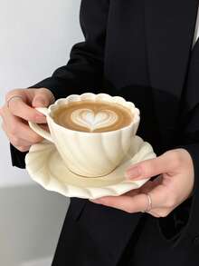 1 buah Cangkir Kopi dan Piring Keramik Motif Renda Kerang Antik, Cangkir Keramik yang Sangat Menarik, Set Teh Hadiah untuk Minum Teh Sore di Rumah - MultiWarna - View 3