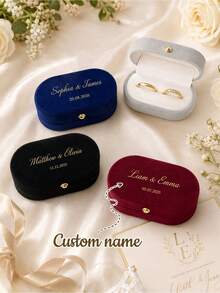 Personalized Wedding Ring Box Engagement Ring Box Proposal Ring Box Modern Ring Box Anniversary Gift Custom Display Stand Velvet Lining Can Hold 2 Rings Suitable For Wedding Engagement Proposal Jewelry Storage - Multicolor - View 7
