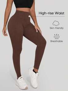 Women's Tummy Control High Waist Butt Lifting Shaping Leggings - Brown - View 2