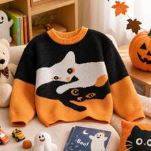 Sweater Anak Perempuan, Pullover Rajut Motif Kucing Warna-warni untuk Remaja Perempuan, Atasan Kasual Nyaman Lengan Panjang Leher Bulat untuk Musim Gugur, Musim Dingin, Sekolah & Pakaian Sehari-hari - MultiWarna - View 2
