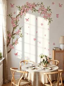 30*90cm 自黏式桃花與蝴蝶 2D 牆貼，居家背景裝飾牆貼，幼兒房裝飾 - 彩色 - 查看 2