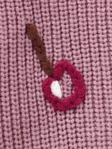 Baby Girl Sweet Cherry Bow Embroidered Sweater, Contrast Color Round Neck Soft Knit Top, Infant Toddler Spring Autumn Winter Versatile Outerwear Inner Layer Base Layer, Daily Wear Knit Sweater - Pink - View 8