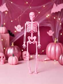 12/6 Pcs Mini Pink Halloween Skull With Hemp Rope, Small Plastic Skeleton, Suitable For Holiday Decoration Or Party Supplies, Ideal Choice For Halloween Party Decoration - View 7