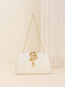 LJDCRFT Women's Textured Hard Shell Evening Clutch, Elegant Snake-Shaped Metal Accessory, Suitable For Weddings, Parties, Cocktail Parties, And Formal - White - View 3