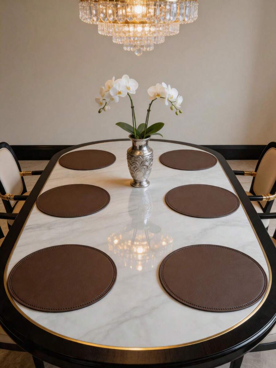 1pc/4pcs, 15 Inch Solid Color Round Faux Leather Placemats, Waterproof & Oil-Resistant, Washable Table Decor Mats, Non-Slip & Durable Western Style Placemats; Suitable For Restaurants, Cafes, Homestays; Perfect For Holidays, Parties, Gatherings, Birthdays, Weddings, Dinners. - Multicolor - View 1