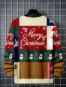 Men's Colorblock MerryChristmas Santa Claus Snowman Reindeer Print Crew Neck Sweatshirt Holiday Essential - Multicolor - View 6