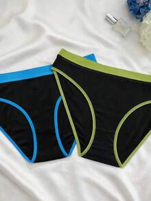 5pcs Women Plus Size Contrast Color Elastic Waist Casual Comfortable Knit Triangle Panties - Multicolor - View 4