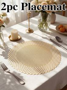12pcs, Gold Round Hollow PVC Placemats, Washable Table Decor Mats, Non-Slip Odorless Tableware Pads, Durable High-Quality Coasters, Suitable For Restaurants, Cafes, Homestays, Compatible With Holidays, Parties, Gatherings, Birthdays, Weddings, Dinner Parties. - Multicolor - View 12