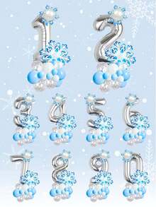 28件組聖誕雪花數字氣球套組，包含銀色數字0-9、大雪花、迷你雪花、白色藍色透明雪花氣球，適用於冰雪派對、生日、冬季主題派對、新年，室內外裝飾 - 彩色 - 查看 7