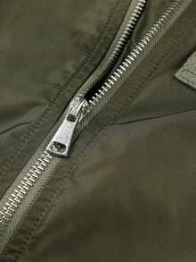 Men's Orange Lining Flight Jacket, Multi-Pocket With Arm Pocket Zipper Ribbed Collar Fashion Casual Outerwear, Suitable For Spring And Autumn Wear - Army Green - View 7