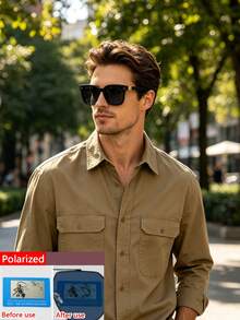1 PC Men's Classic Square Fashion Glasses Solid Color Lightweight Frame Polarized Lens Casual Cool For Party Holiday Casual Occasions With Glasses Box - Multicolor - View 2
