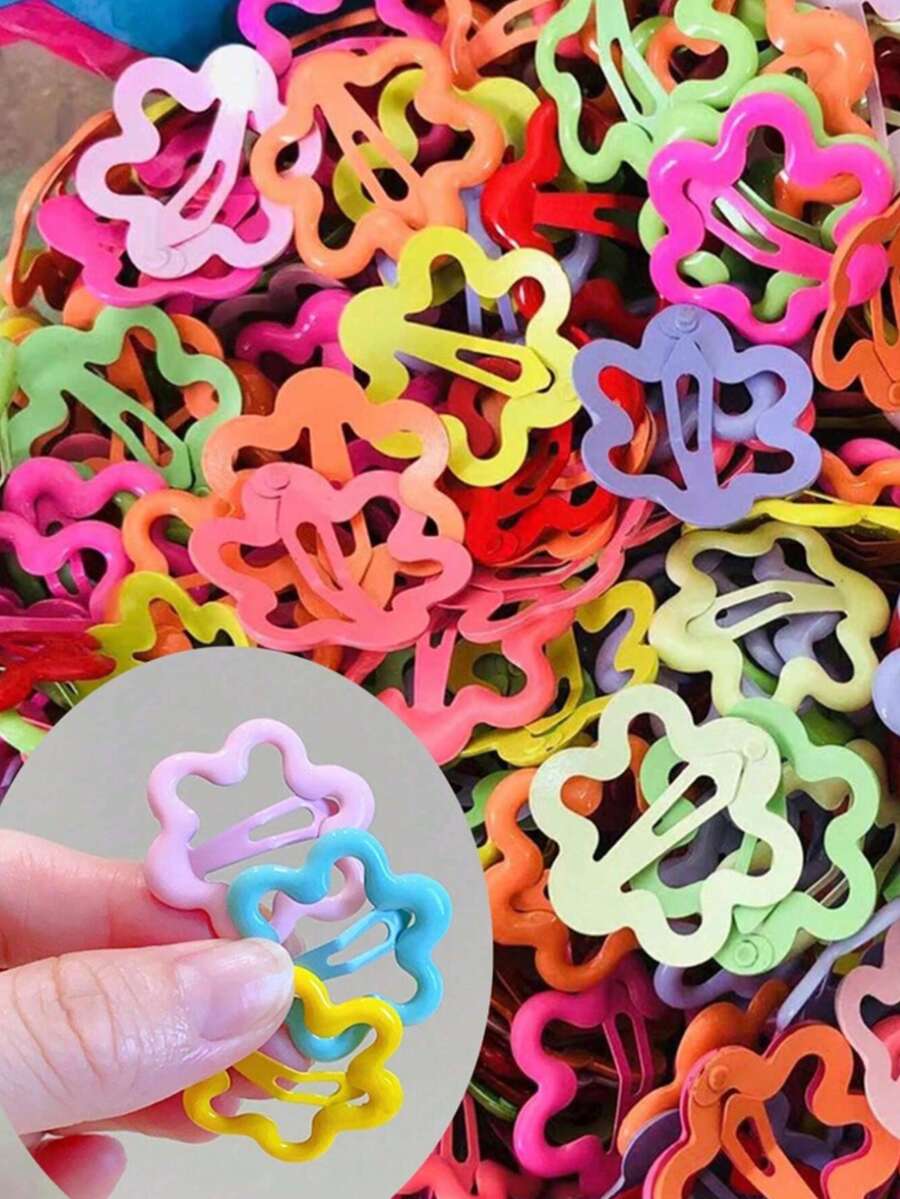 20/30/40/50pcs Random Color Cute Colorful Flower Hair Clips Set, Y2K Holiday Hair Accessories, Suitable For Girls Daily Wear - Multicolor - View 1
