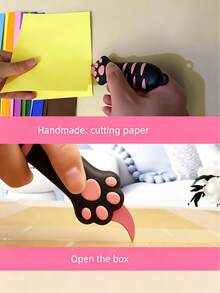 Cute Cat Paw Retractable Curved Blade, Multi-Function Pocket Knife And Bag Opener, Non-Slip Handle Mini Portable Box Cutter With Hanging Hole, Home Daily Express Parcel Craft Cutting Tool, Suitable For Students, Office Workers, Cute Gift Lovers, Teacher Gifts, Back To School Season - Multicolor - View 3