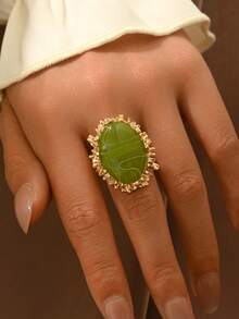 1pc Fashionable Vintage Rhinestone Inlaid Adjustable Ring For Women - Multicolor - View 6